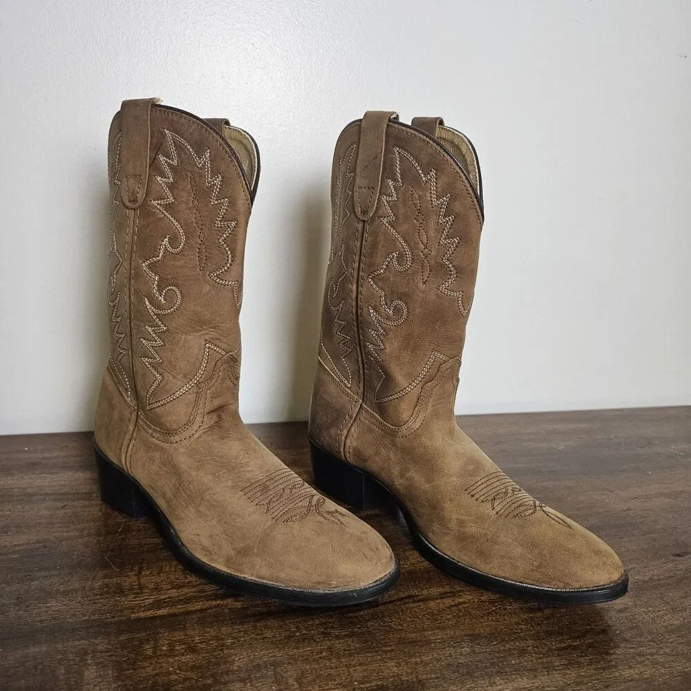 Dan Post Women’s Western Cowboy Boots Size 5 Caramel Leather Embroidered